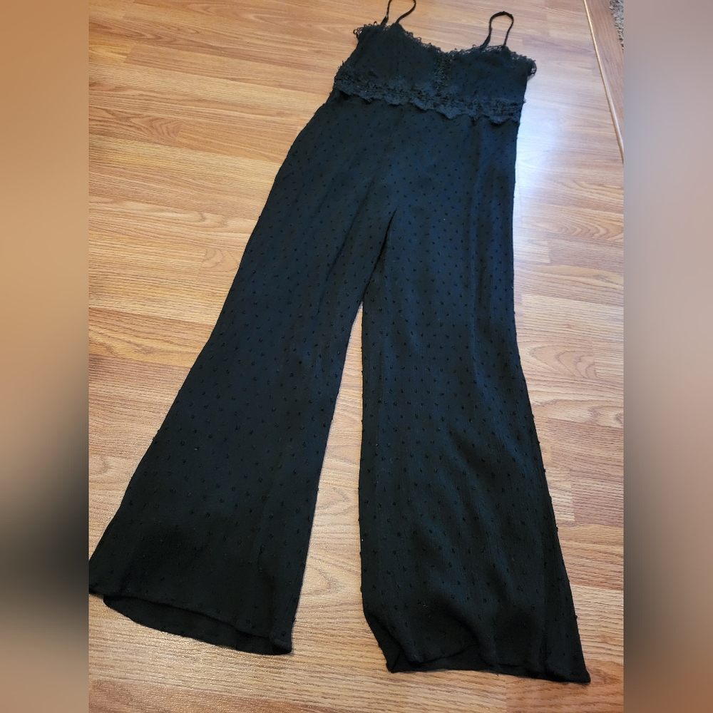 Leeta Black Swiss Dot Lace Wide-Leg Jumpsuit, Medium - Picture 8 of 9